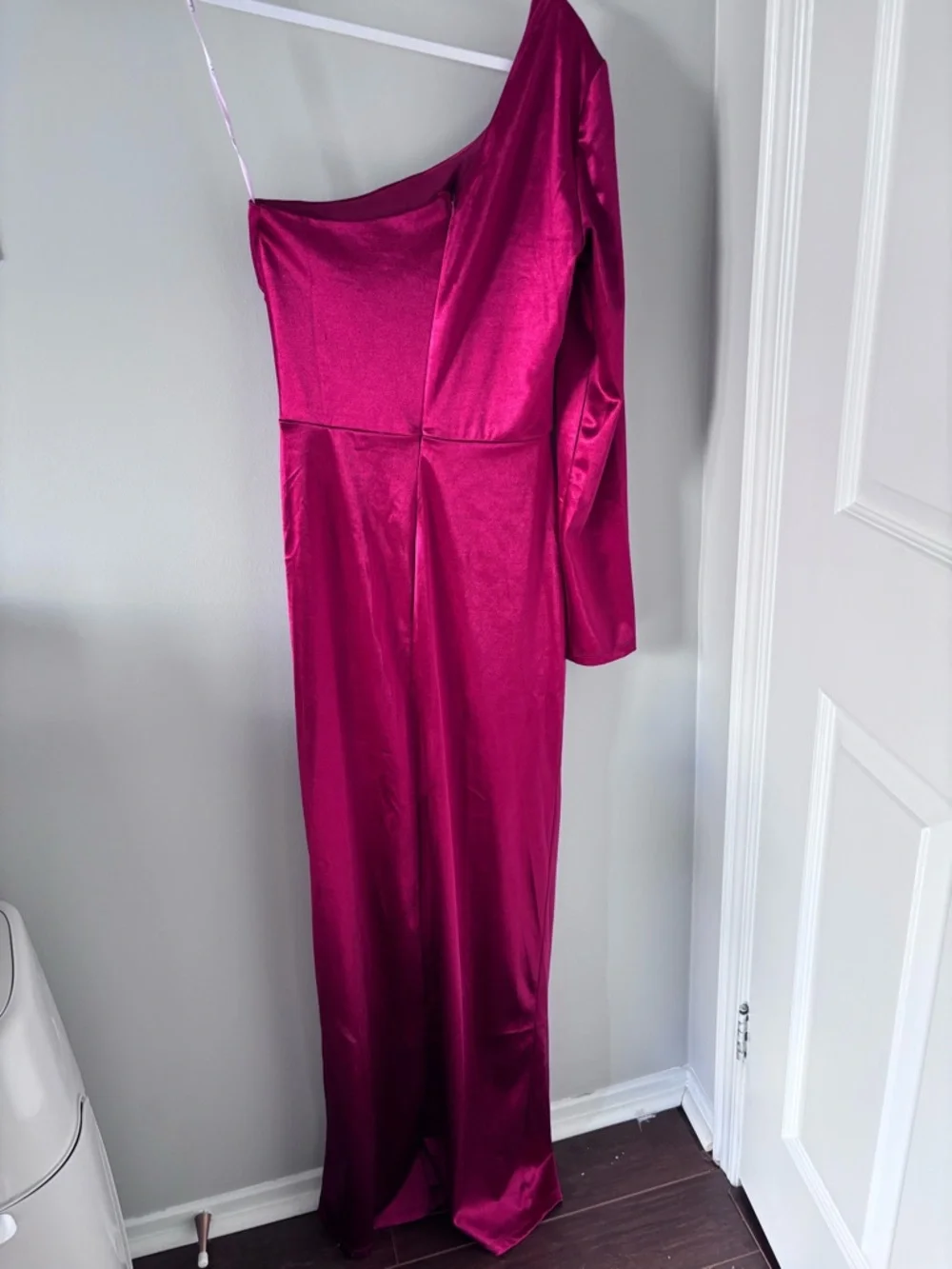 Lulu's Red Satin One-Shoulder Gown - Picture 2 of 3